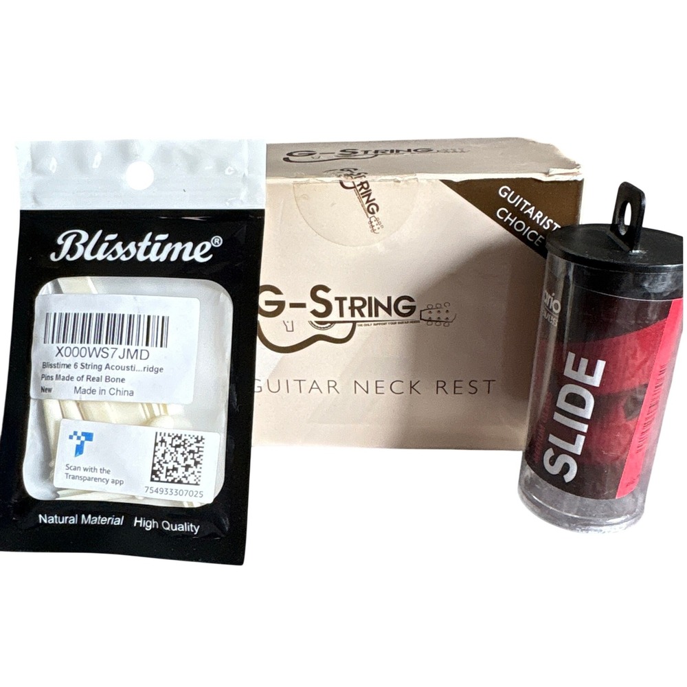 Guitar Maintenance Bundle G-String Neck Rest Blisstime Bone Pins D'Addario Slide